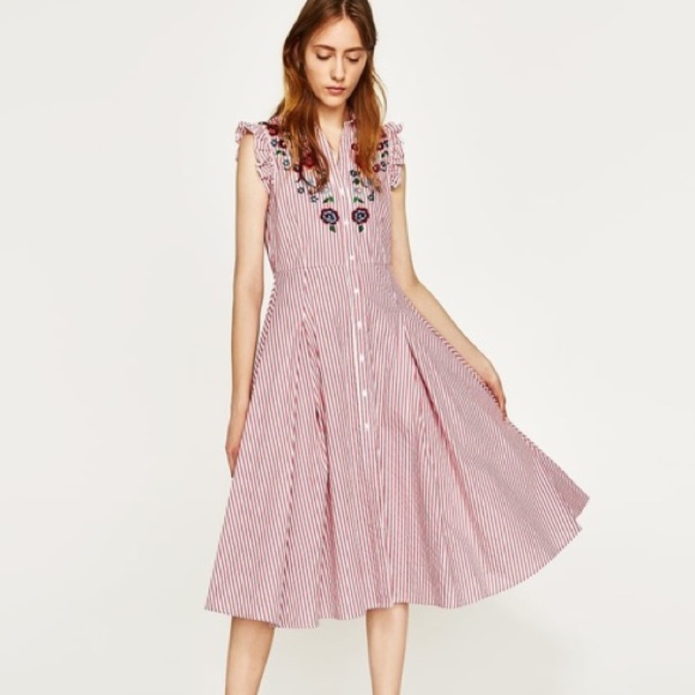 Zara Striped Embroidered Dress